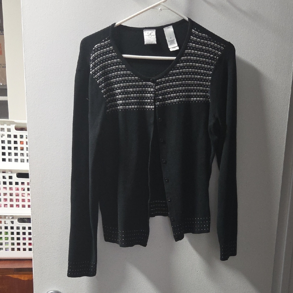 Emma James Black Cardigan with White Accents